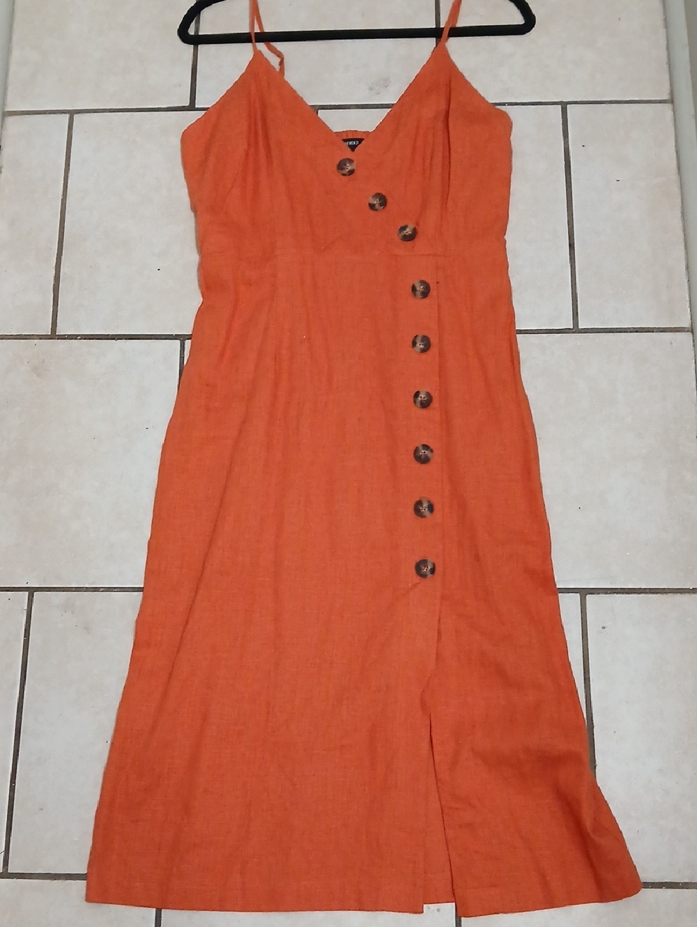 FOREVER 21 Women’s Size L Orange Button-Front Spaghetti Strap Midi Dress